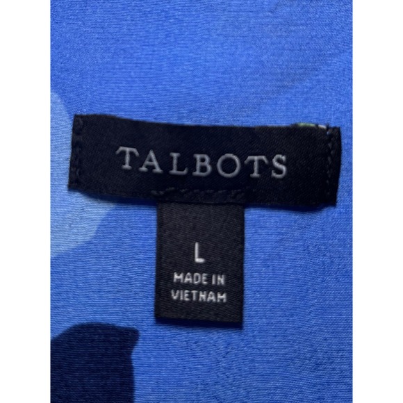 Talbots Blue Ruffle Trim Popover Floral Top Blouse Large Half-Placket‎ Buttons - Picture 5 of 10